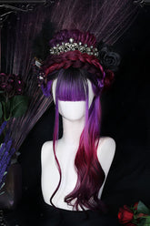 Lila Farbverlauf lange lockige Haare Gothic Lolita Perücken